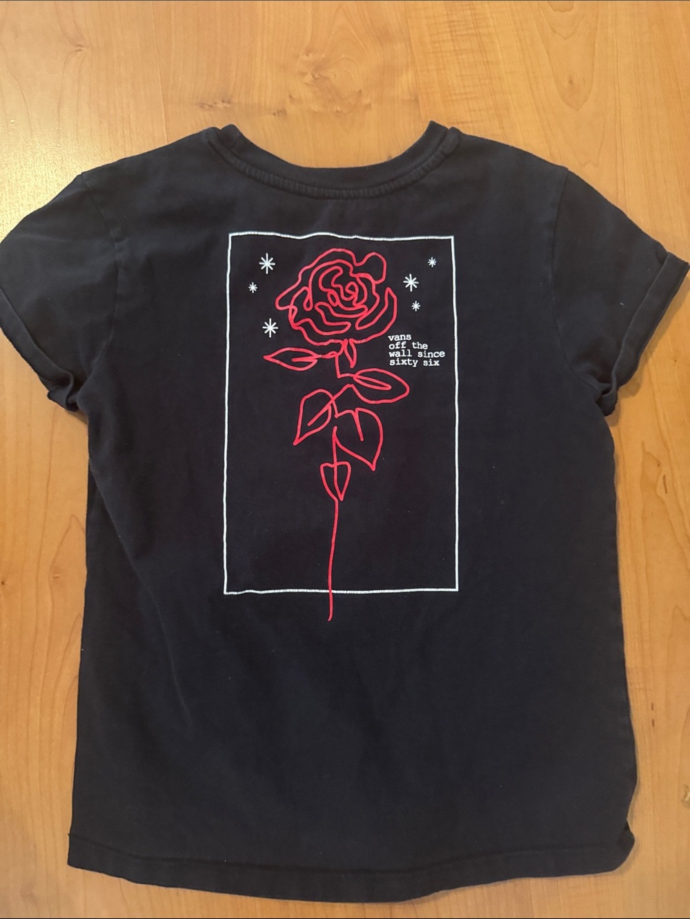 Vans Kids Black Tee with Red Rose Outline